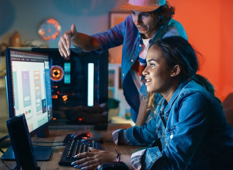 Older students at a workstation