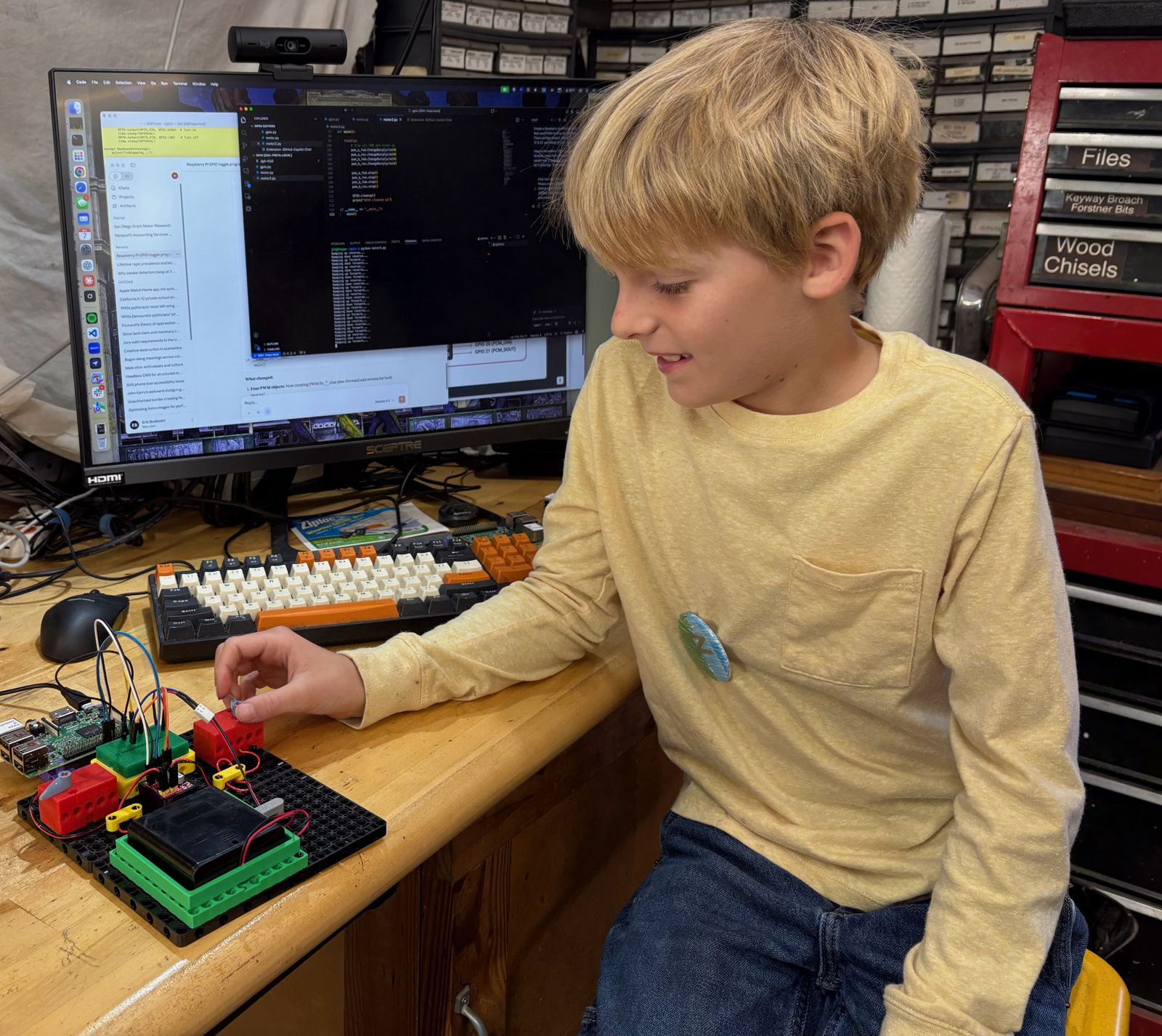 Student wiring a Raspberry Pi